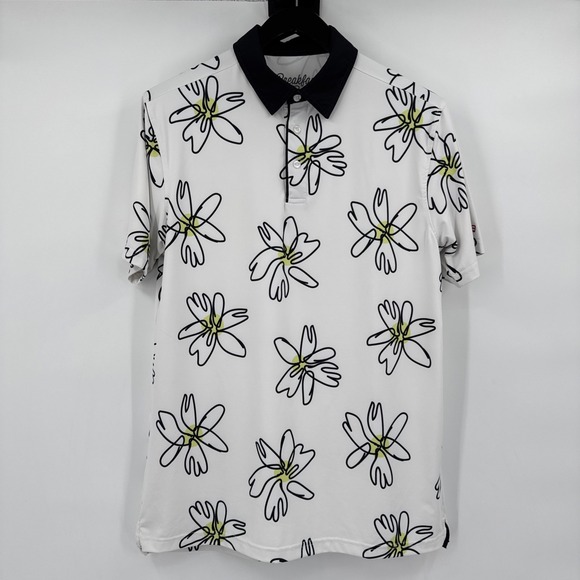 Other - Breakfast Balls Roosvlts Shirt Mens M‎ White Black Flower Doodle Golf Polo